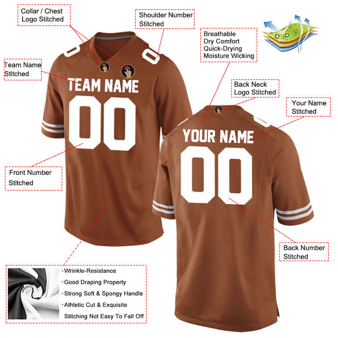 Football Stitched Custom Jersey - Brown / Font White Style23042213