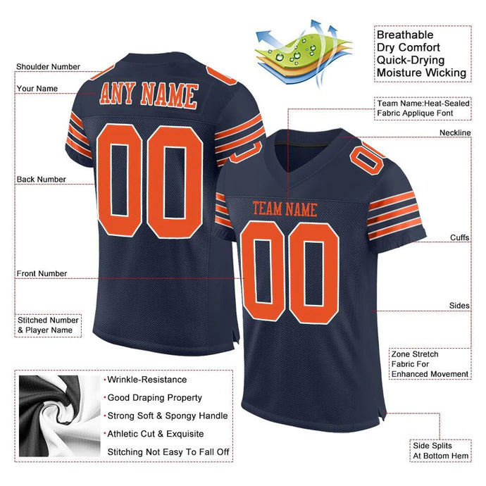 Football Stitched Custom Jersey - Navy / Font Orange
