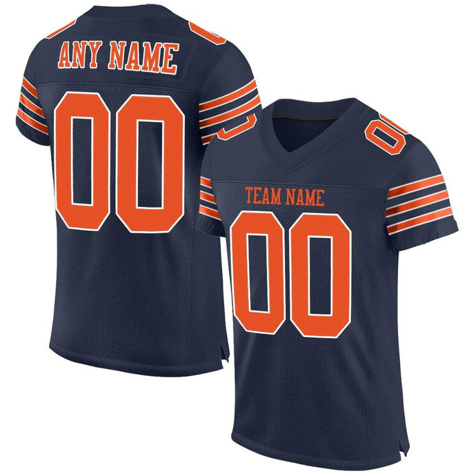Football Stitched Custom Jersey - Navy / Font Orange
