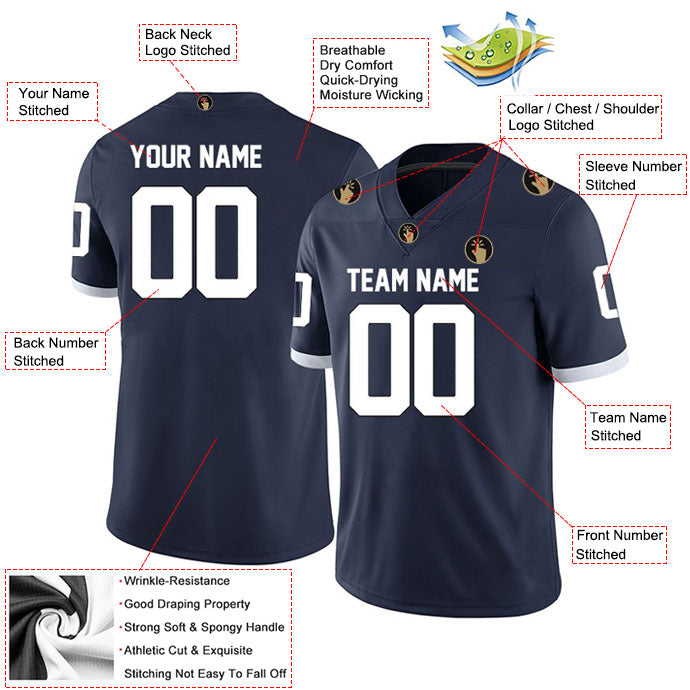 Football Stitched Custom Jersey - Navy / Font White Style23042205