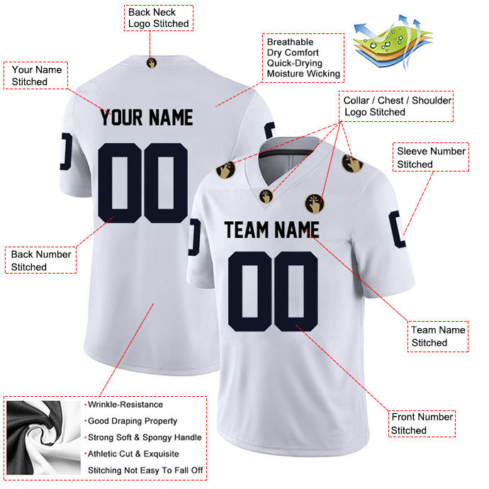 Football Stitched Custom Jersey - White / Font Navy Style23042205