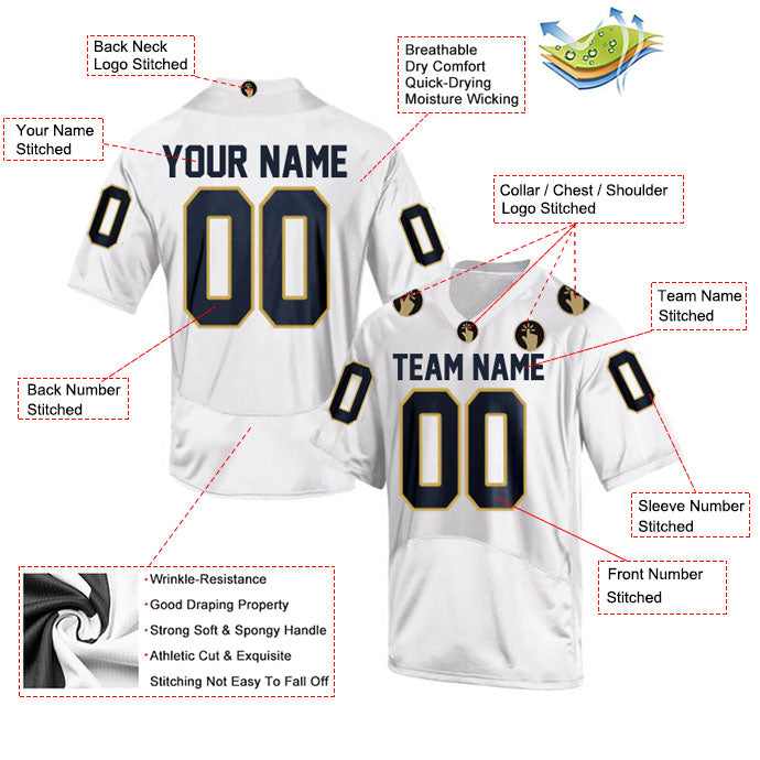 Football Stitched Custom Jersey - White / Font Navy Style23042220