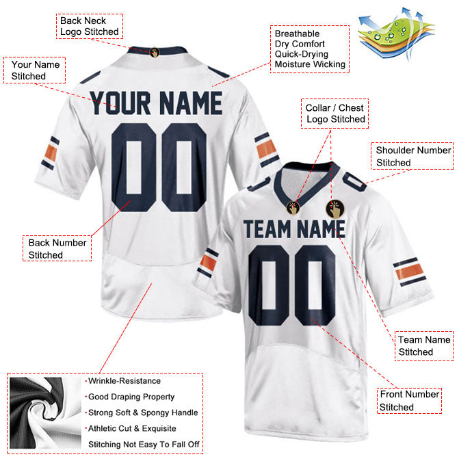 Football Stitched Custom Jersey - White / Font Navy Style23042224