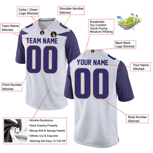 Football Stitched Custom Jersey - White / Font Purple Style23042209