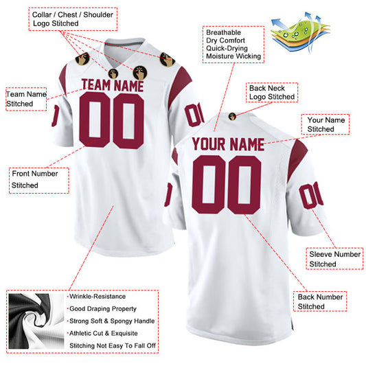 Football Stitched Custom Jersey - White / Font Red Style23042218