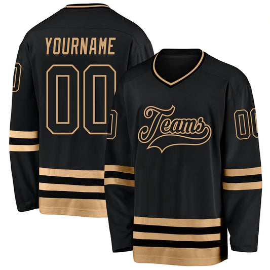 Hockey Stitched Custom Jersey - Black / Font Khaki