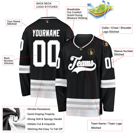 Hockey Stitched Custom Jersey - Black / Font White