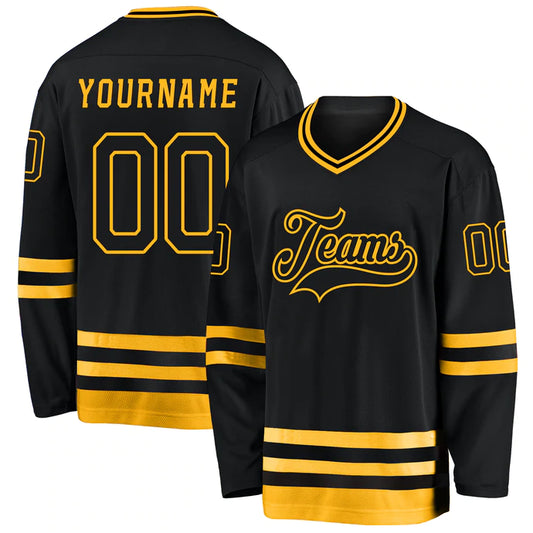 Hockey Stitched Custom Jersey - Black / Font Yellow
