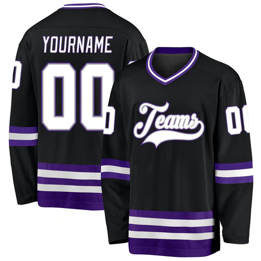 Hockey Stitched Custom Jersey - Black Purple / Font White