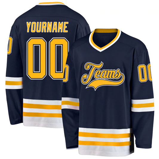 Hockey Stitched Custom Jersey - Navy / Font Yellow