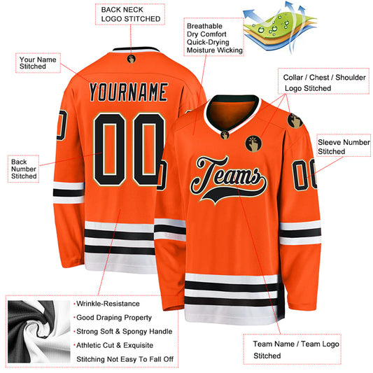 Hockey Stitched Custom Jersey - Orange / Font Black