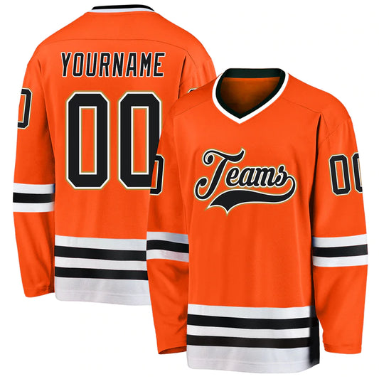 Hockey Stitched Custom Jersey - Orange / Font Black