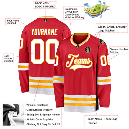 Hockey Stitched Custom Jersey - Red / Font White