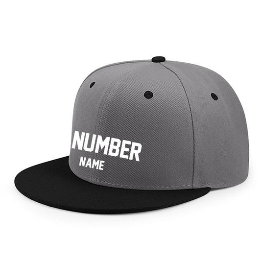 Customized Flat Adjustable Baseball Cap - Grey Black