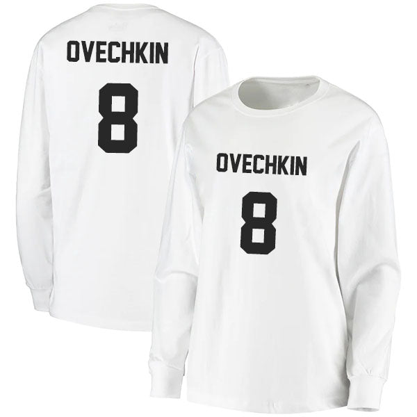 Alex Ovechkin 8 Long Sleeve Tshirt Black/White Style08092725