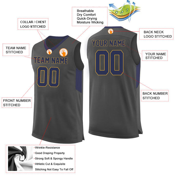 Basketball Stitched Custom Jersey - Grey / Font Navy Style06052220