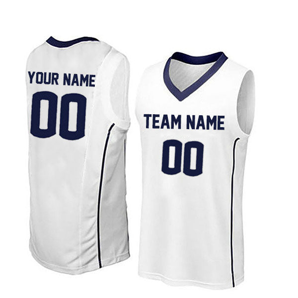 Basketball Stitched Custom Jersey - White / Font Navy Style06052202