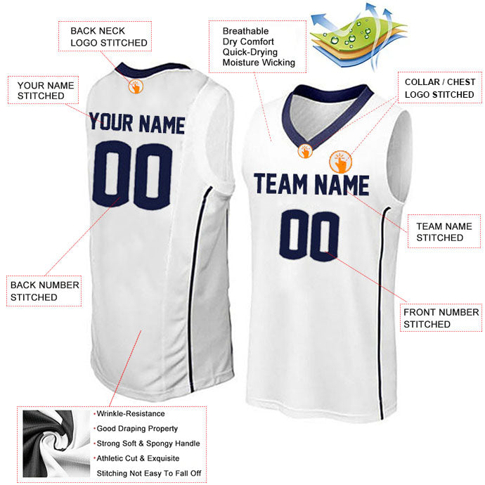Basketball Stitched Custom Jersey - White / Font Navy Style06052202