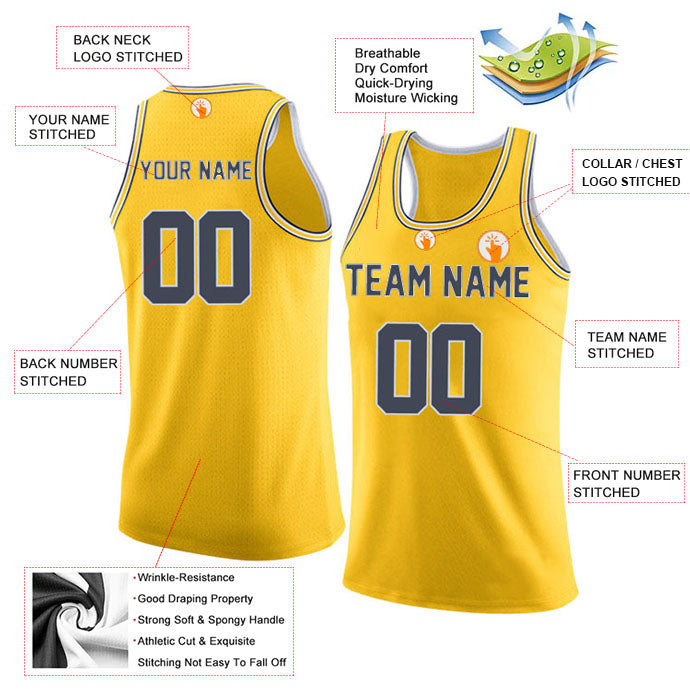 Basketball Stitched Custom Jersey - Yellow / Font Navy Style06052209