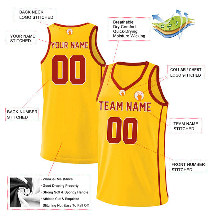 Basketball Stitched Custom Jersey - Yellow / Font Red Style06052216