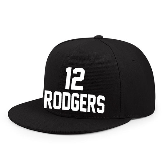 Green Bay Rodgers 12 Flat Adjustable Baseball Cap Black/Green/White Style08092343