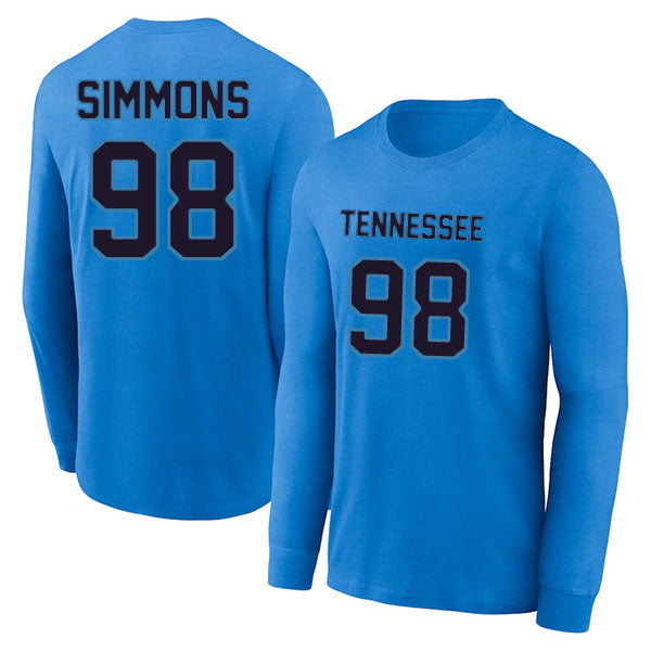 Tennessee Simmons 98 Long Sleeve Tshirt Blue/Navy/White Style08092243