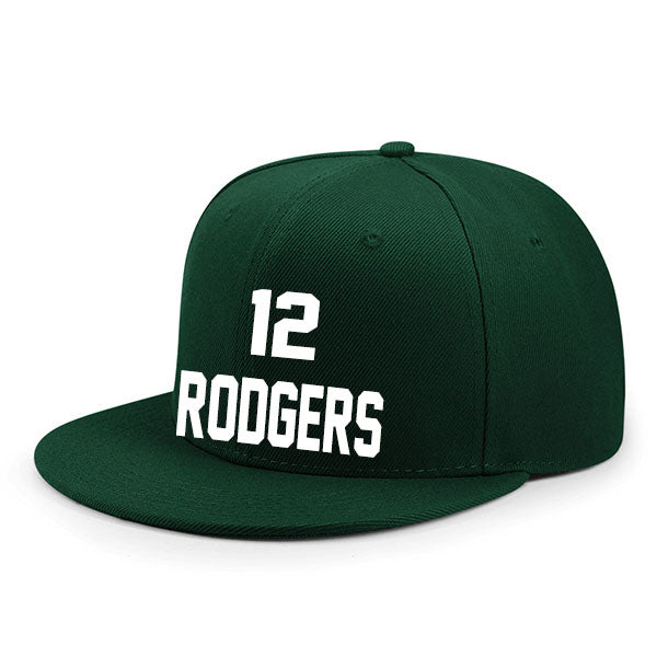 Green Bay Rodgers 12 Flat Adjustable Baseball Cap Black/Green/White Style08092343