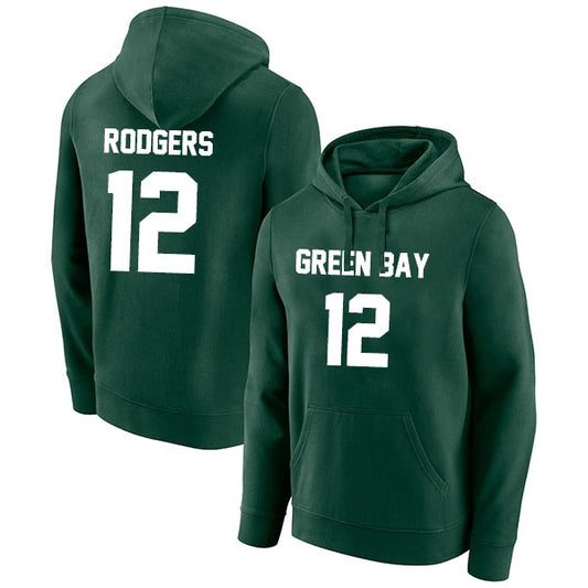 Green Bay Rodgers 12 Pullover Hoodie Black/Green Style08092290