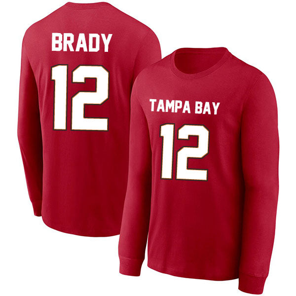 Tampa Brady 12 Long Sleeve Tshirt Red/Gray/White Style08092231