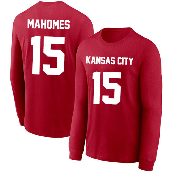 Kansas Mahomes 15 Long Sleeve Tshirt Red/White Style08092234